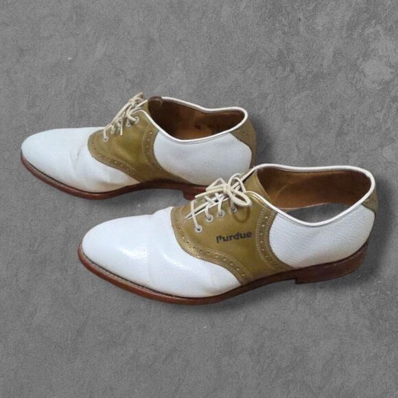 Vintage Purdue Johnston & Murphy Aristocrafts Golf Cleats Saddle Shoe Size 10 - Picture 2 of 7